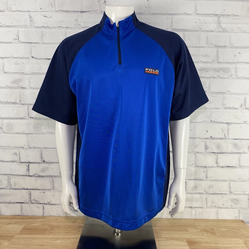 Camisa Polo Deportiva Ralph Lauren Para Hombre Grande Manga Corta Azul 1/4 Cremallera Poliéster Foto 3 de 4