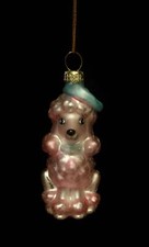wm24 BLOWN GLASS PINK POODLE CHRISTMAS ORNAMENT BERET DOG PUPPY SPARKLES NWOT