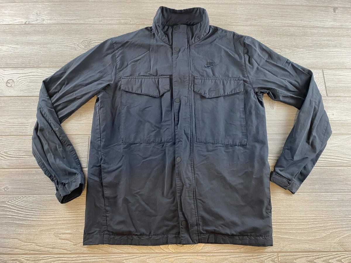 NIKE Casual Jacket Full Zip Button Mock Neck Black Chest Pockets