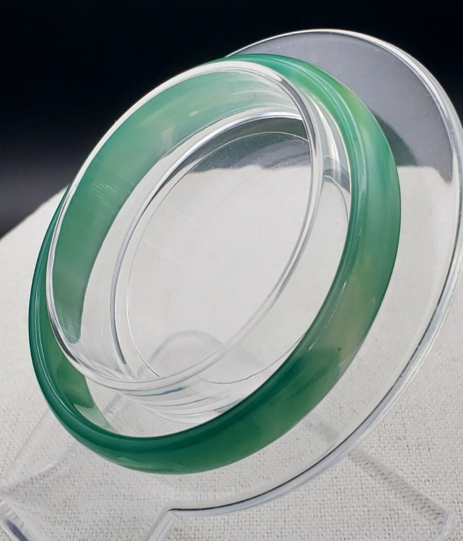 Vintage Green Translucent Agate Bangle Bracelet  … - image 3