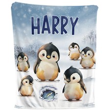 Penguin Blanket - Personalized Fleece Throw, Ice Winter Theme Kids Baby Gift