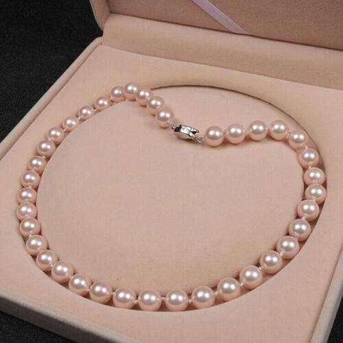 Rosa Collier Perlenkette Perlen Halskette 10mm Muschelkernperlen AAA geknotet - Bild 1 von 7