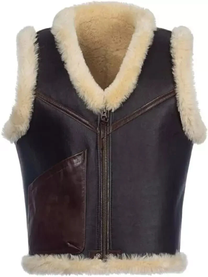 Men's shearling Vest Real sheepskin C3 Flight winter Leather Waistcoat