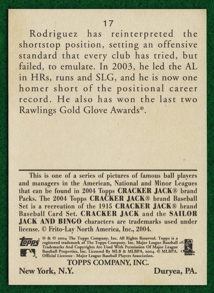 Lot of FOUR Vars 2004 Topps Cracker Jack #17 Alex Rodriguez BLUE, MINI, sticker - Image 4 of 4