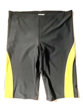 SPEEDO Mens Swim Jammer Black Yellow Splice sz 34 Power Flex Eco Swimsuit Short