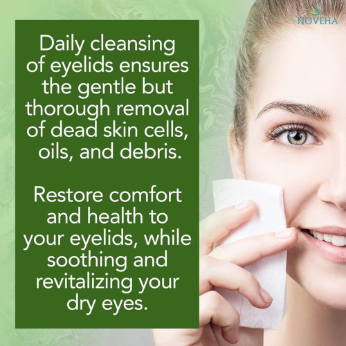 NOVEHA Tea Tree Oil Eyelid & Lash Wipes For Blepharitis, Itchy & Stye Eyes Natural Eyelash