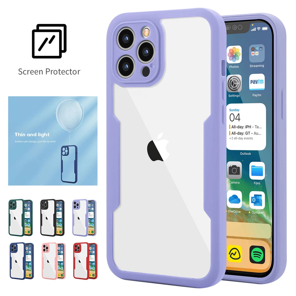 For iPhone 15 14 13 12 11 Pro Max Clear Case Full Body Built in Screen Protector - Image 3 of 4