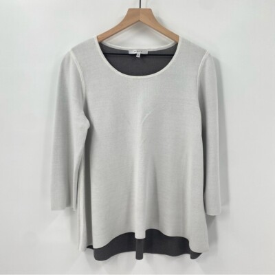 Milly White Knit Top 3/4 Length Sleeve Large
