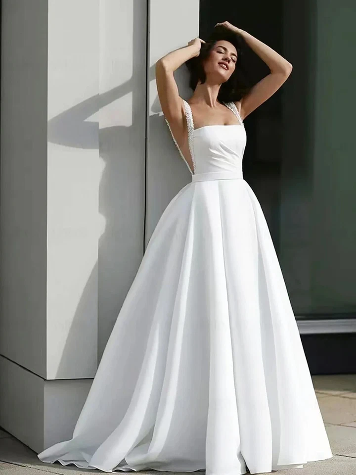 Wedding Dresses Bridal Gowns Sleeveless A Line Beading Sheath Straps Bride Dress - Image 2 of 4