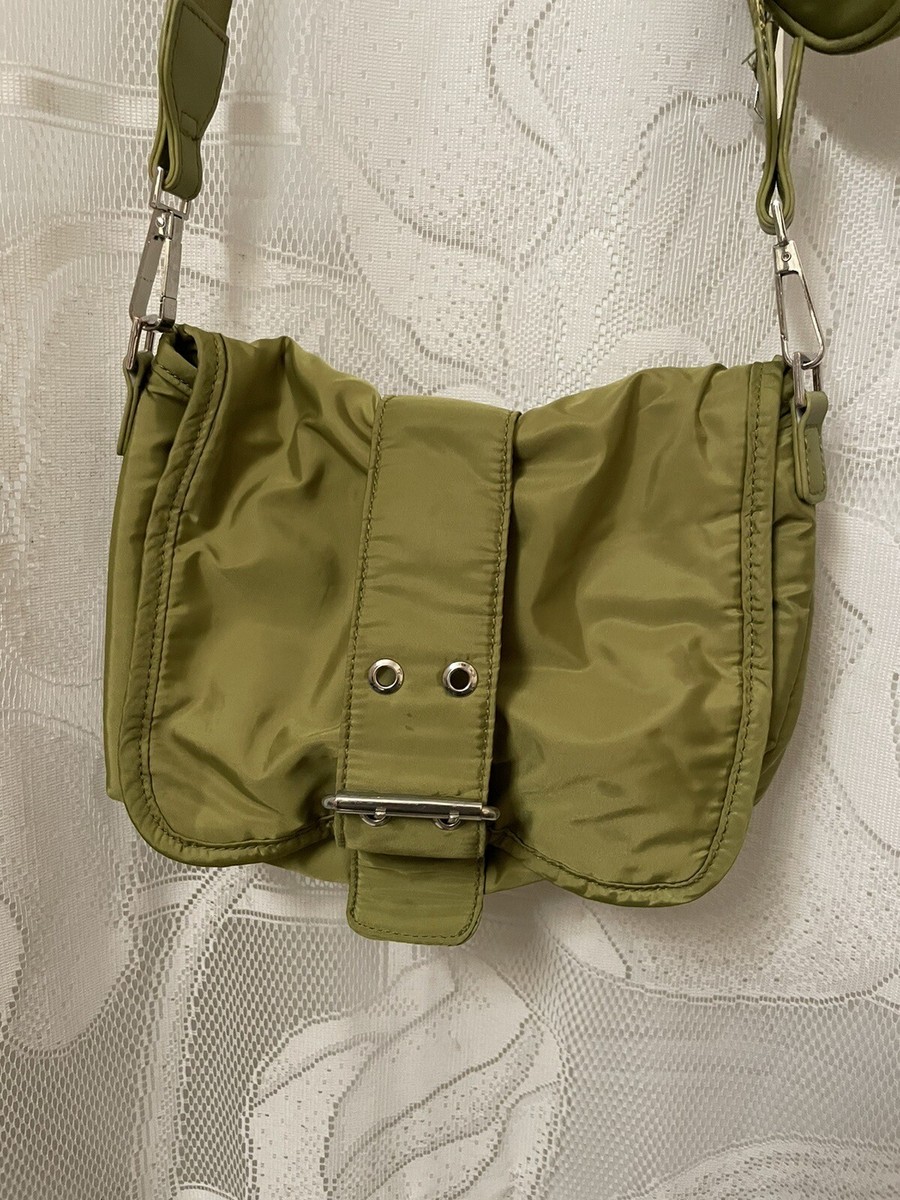 TOPSHOP Green Fabric Leather Trim Crossbody Shoulder Bag with Coin Pouch