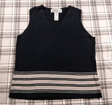 Jones Wear Petite Womens Sleeveless Knit V-Neck Striped Top Shirt Size P/M