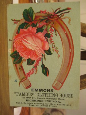 VICTORIAN ERA TRADE CARD EMMONS FAMOUS CLOTHING HOUSE RICHMOND IND