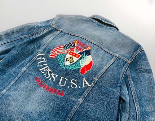 GUESS Men’s Denim Jean Jacket Biker Dillon Icon MCM Patch Since 1981 Size Medium - Picture 5 of 8