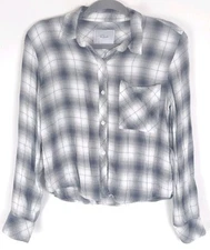 Rails Flannel Top Womens S Smoke Ivory Shadow Dylan Plaid Long Sleeve Button Up 