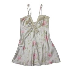 Dentelle Women's Vintage Slip Lingerie L Ivory Cream Pink Rose Floral Nightgown