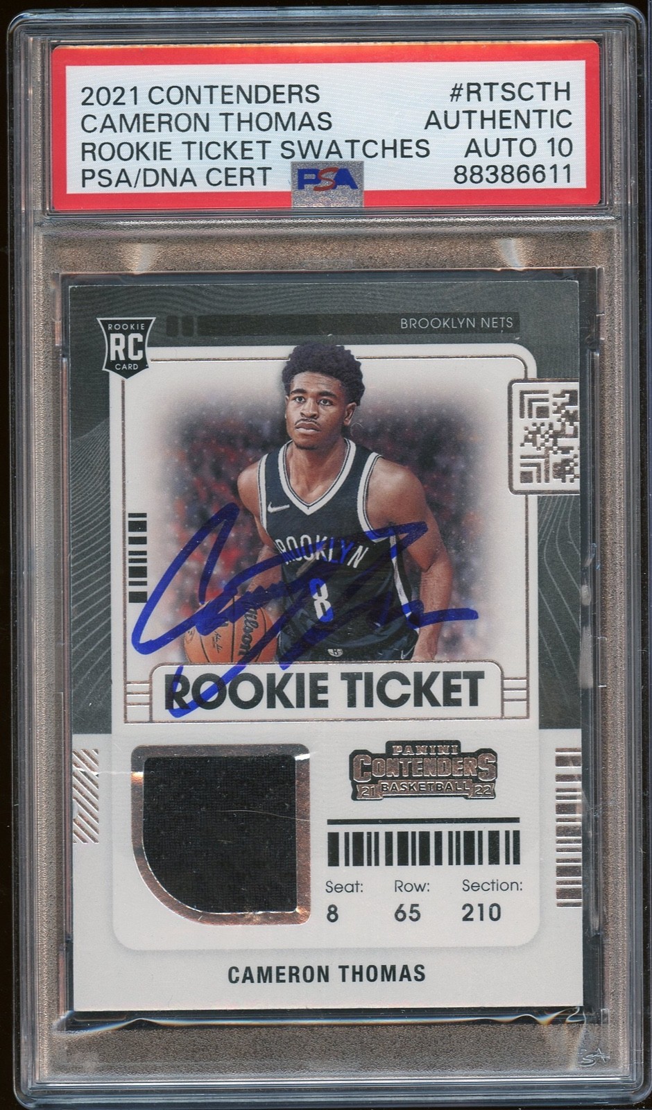 2021 Panini Contenders Rookie Ticket Swatches Cameron Thomas PSA 10 Gem Mt Auto