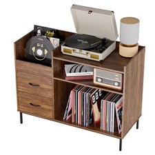Record Player Stand 500 Albums Storage Cabinet Table Turntable Shelf 2 Drawers