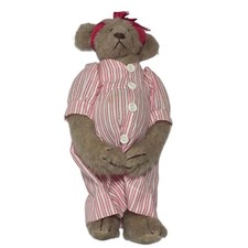 Adorable pijama vintage de oso de peluche embarazada rojo blanco a rayas arco oreja juguete de peluche