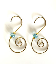 12 Gold Swirl Beaded Christmas Tree Ornament Hooks w/ Blue Crystals Gold Beads