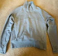 LL Bean Women's Quarter Zip Sweatshirt Light Blue Zip Pockets Thumb Hole Sz S