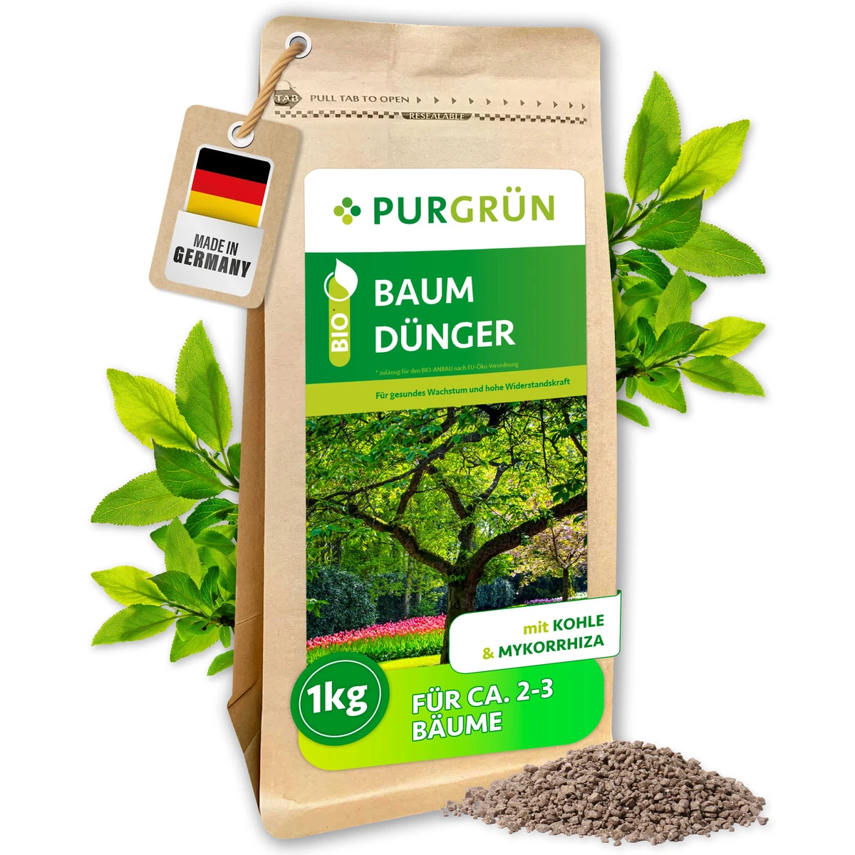 Purgrn Baumdnger, NPK 6+4+5, Pflanzenkohle, Mykorrhiza, 1 kg | eBay.de
