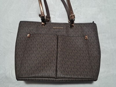 MICHAEL KORS JET SET TRAVEL MEDIUM DOUBLE POCKET TOTE SHOULDER BAG MK BROWN