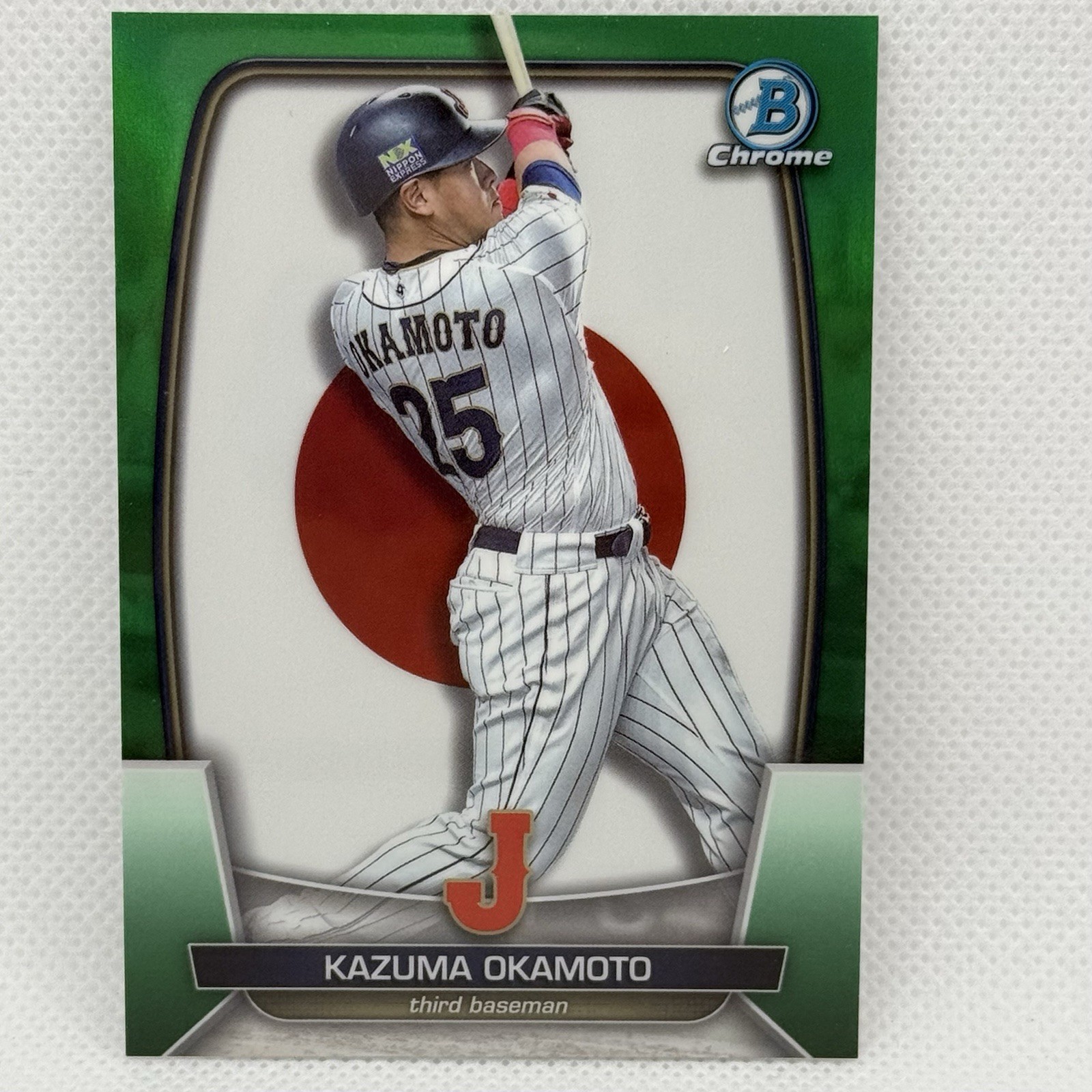 KAZUMA OKAMOTO 2023 Bowman Chrome WBC Japan Flag Variation Green Refractor /99