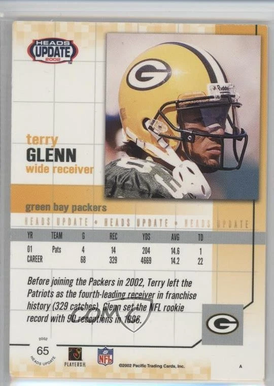 2002 Pacific Heads Update Blue Terry Glenn #65 - Image 2 of 2
