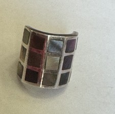 Vintage Sterling Silver Abalone Panel Ring Size 7.5