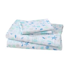 Coastal Print Microfiber Sheet Set, Soft, Comfy, 12 Deep Pockets, Queen, Hampton