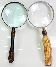 Lot 2 Vintage Magnifying Glasses Sterling Silver Carved Horn Handle Glass Lens