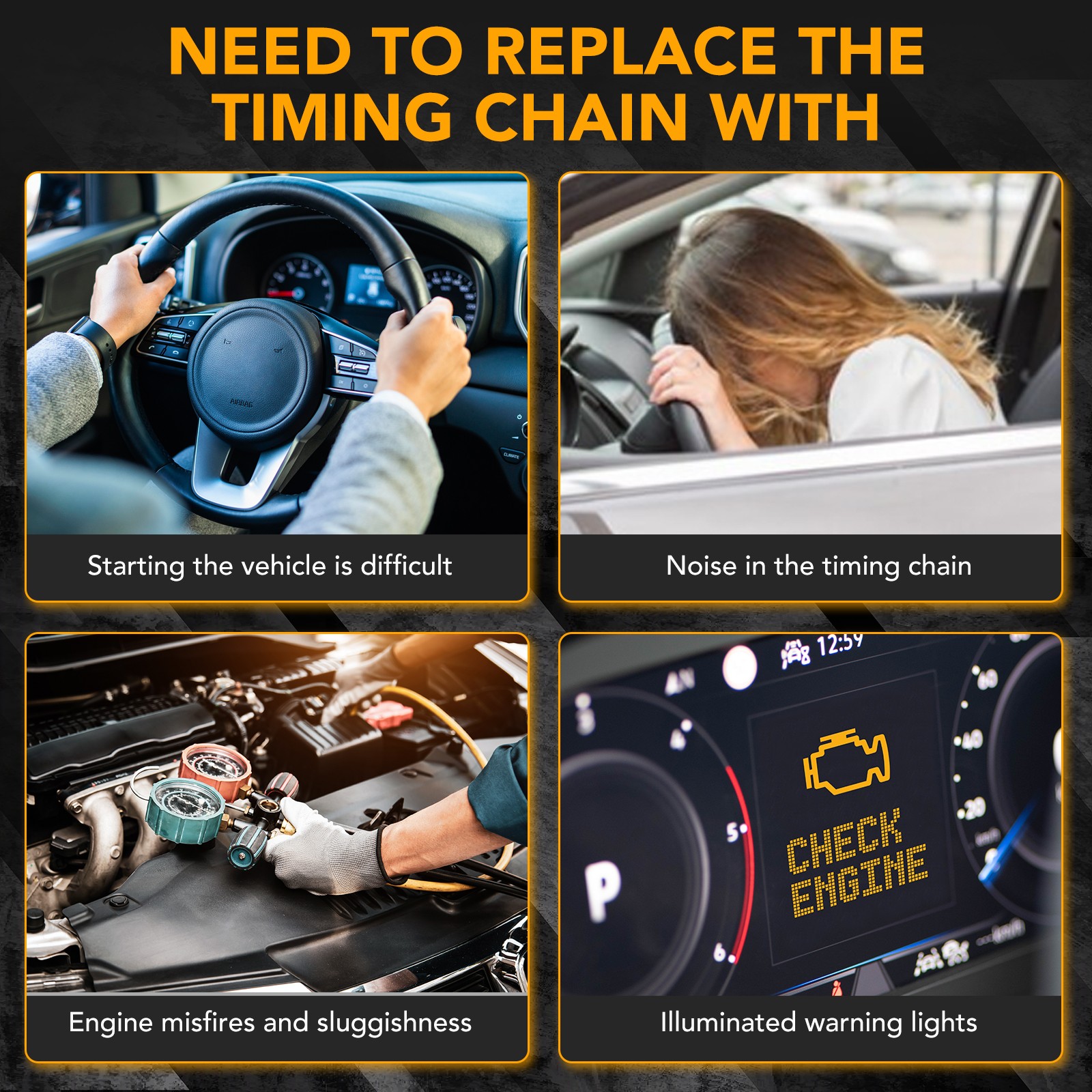 Engine Timing Chain Kit VVT Gear Guide Rail For Ford Transit-250 18-2019 3.7L V6