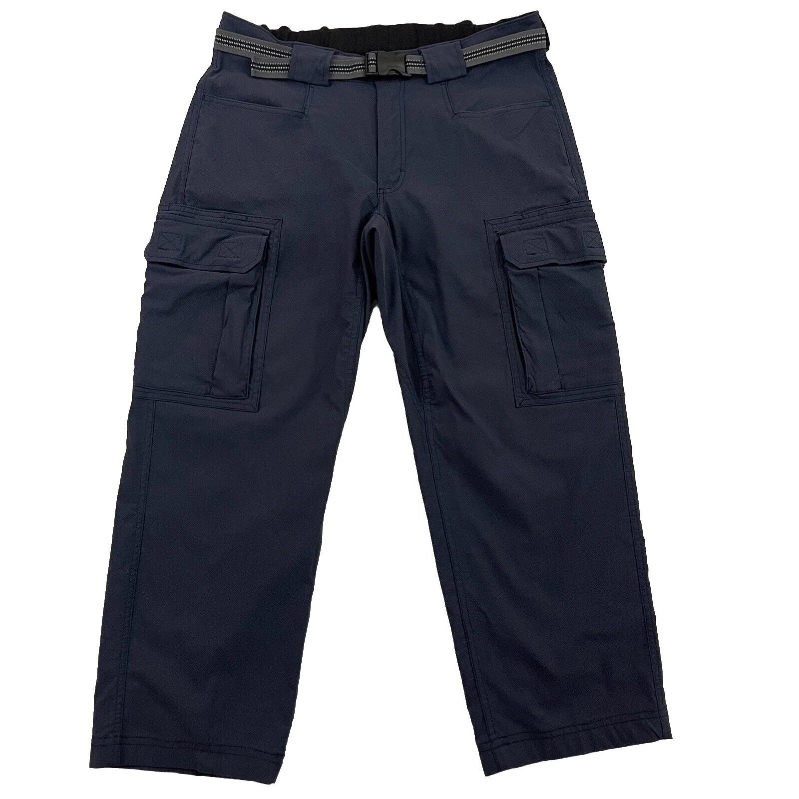 Duluth Trading Cargo Pants Mens Medium Blue Flex on the Fly Relaxed Fit Belted
