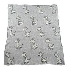 Gray White Giraffe Print 100 Cotton Knit Baby Blanket Safari Nursery 32x37 WP833