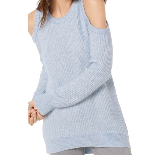 Michael Kors Wool-Blend Peekaboo Sweater Cold Shoulder Blue XS