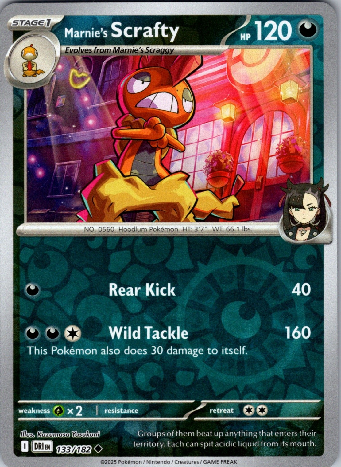Marnie's Scrafty 133/182 Uncommon Reverse Holo SV10: Destined Rivals NM