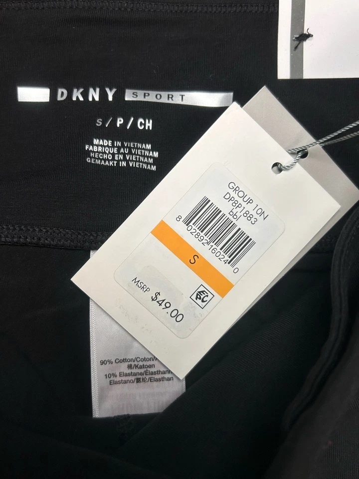 DKNY Sport Women's S High-Waist 7/8 Leggings Logo Striped Tight Black NWT - Image 3 of 4