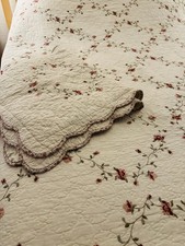 COTTAGE Chic Pink Roses Quilt 102 X 96" Scalloped Bedspread w 2 King Shams EXCT