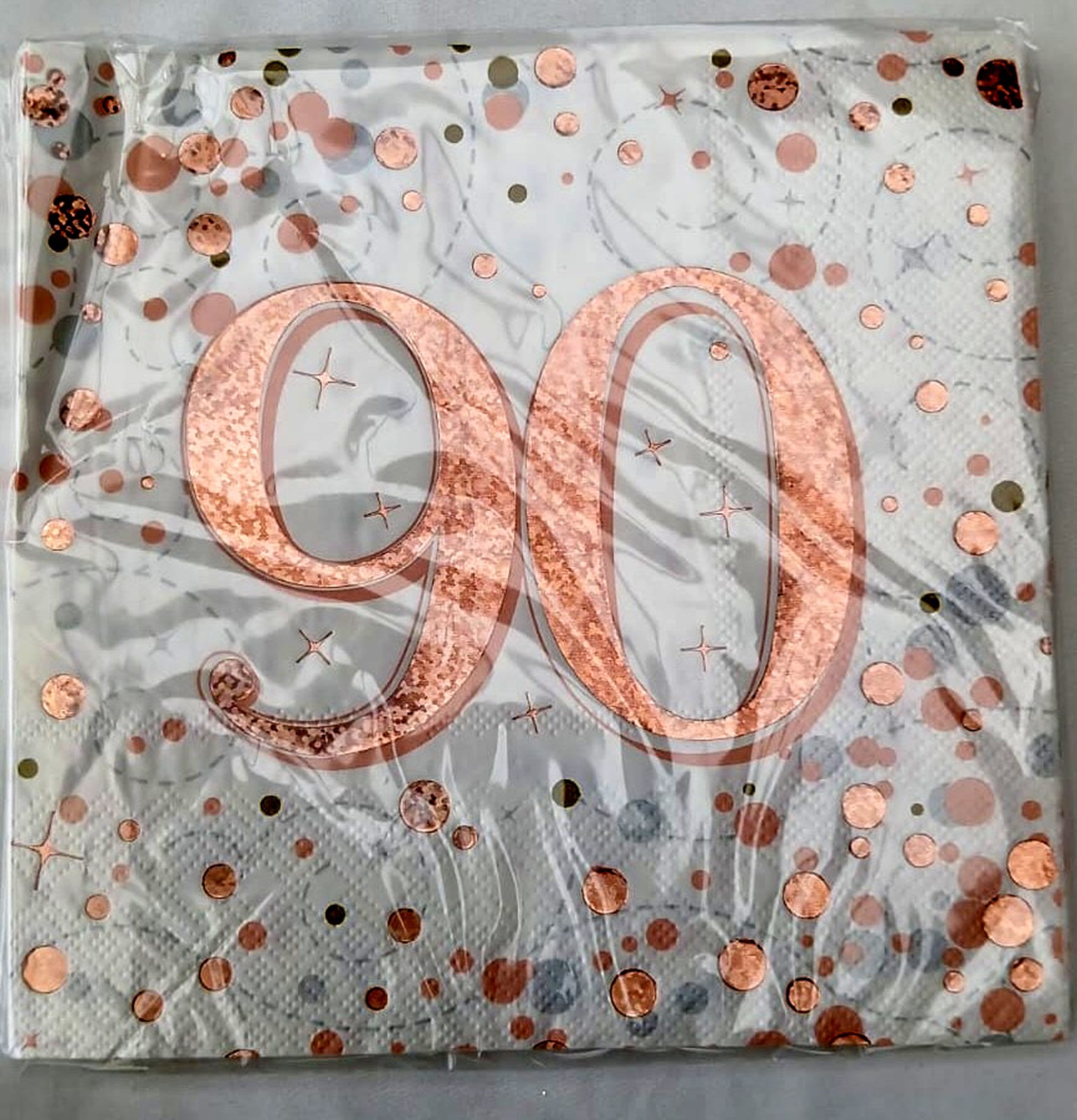 90th Birthday Party Napkins – Rose Gold 3 Ply Quality Party Serviette Pack of 16