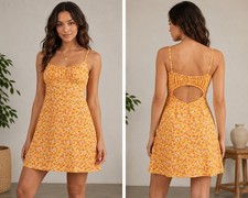 Wild Fable Orange Floral Sleeveless Cami Camisole Mini Bodycon Tank Dress Size S
