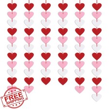 72pc Red Pink White Felt Hearts Garland, Valentine's Day Decor