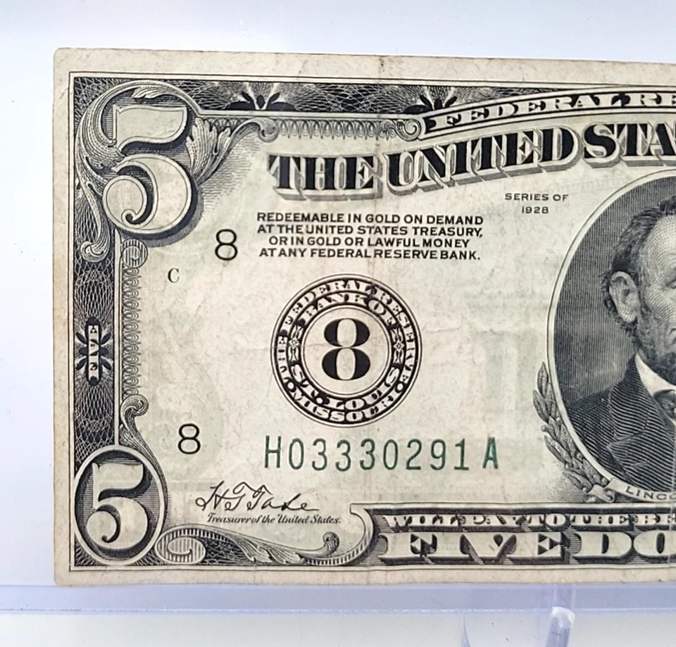 1928 $5 Federal Reserve Note Lot.R36 - Image 2 of 4