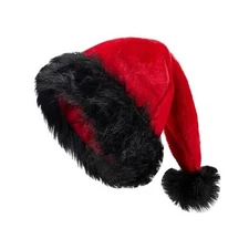 Red Black Santa Hat for Adults, Plush Santa Hats Velvet Christmas Hat for Home 