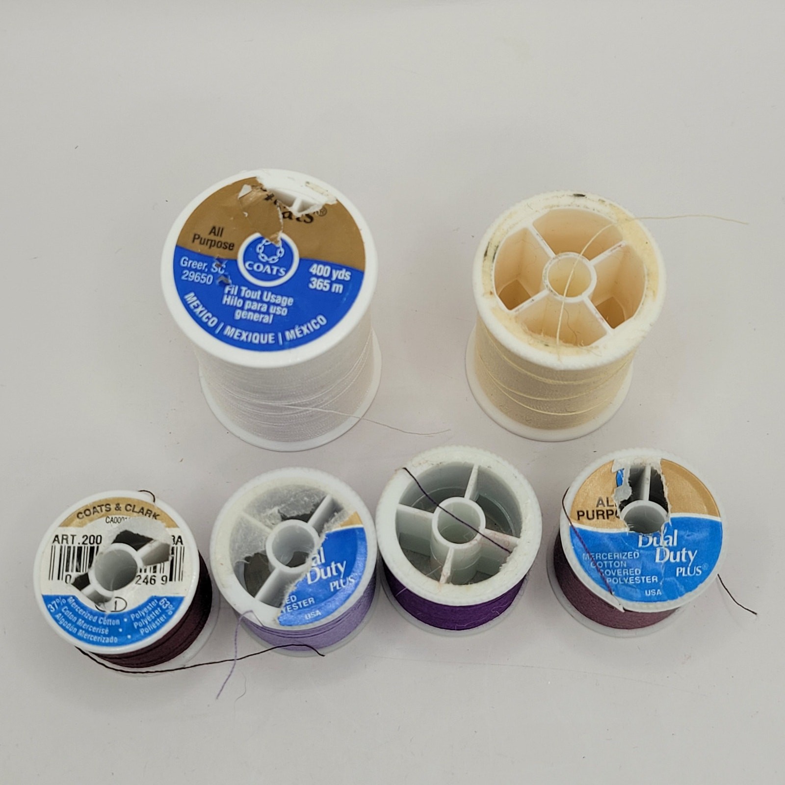 Coats & Clark Mixed lot - Polyester Thread Spools - White - Purple - 6 spools