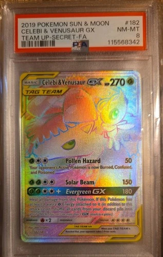 Celebi & Venusaur GX (Secret) 182/181 Sm-Team Up Holo Pokemon TCG PSA 8