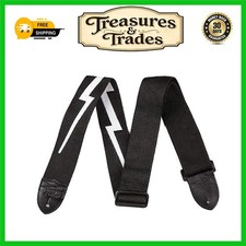 Dynamic Lightning Bolt Black Guitar Strap 5 cm Wide, Max 66.5" Long