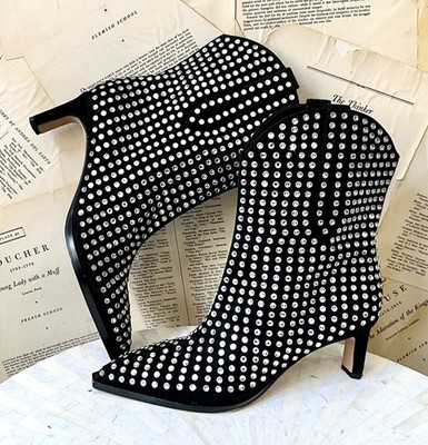 Anthropologie Dolce Vita Anzel Crystal Stud Boots Black Suede Sample 7 NEW