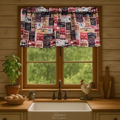 BBQ Barbecue Advertisements Red Cream Black Grill Cafe Handcrafted Valance NEW