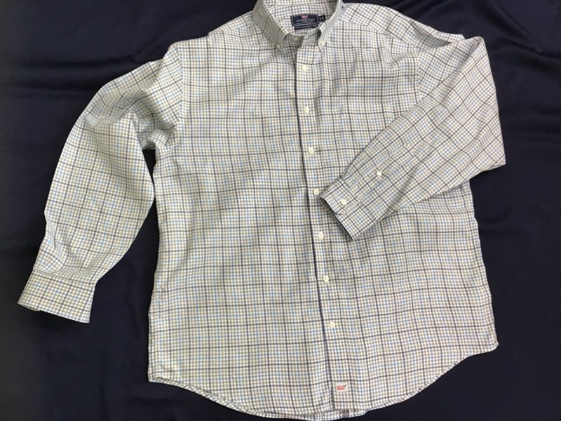 VINEYARD VINES men XL long sleeve BUTTON UP MURRAY SHIRT gray + blue PLAID 🐳🐳
