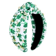 St.Patrick's Day Green Beaded Headbands Rhinestone Lucky Leaf Shamrock B
